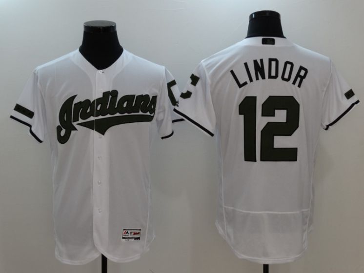Men Cleveland Indians 12 Francisco Lindor White Elite MLB Jerseys